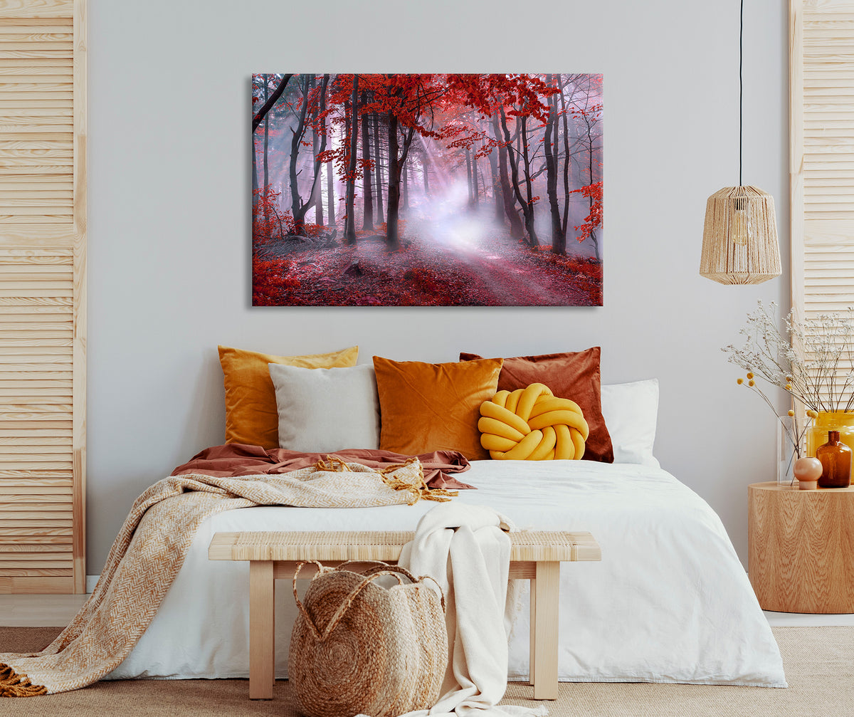 Wandbild NEBEL IM ROTEN WALD 78x118 cm – Leinwandbild Keilrahmen Deko modern - Ambiente 2