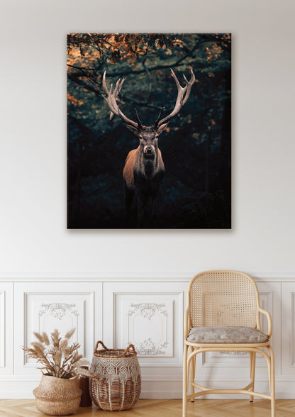 Wandbild HIRSCH IM WALD XXL 118x140 cm – Leinwandbild Keilrahmen Deko modern - Ambiente 1