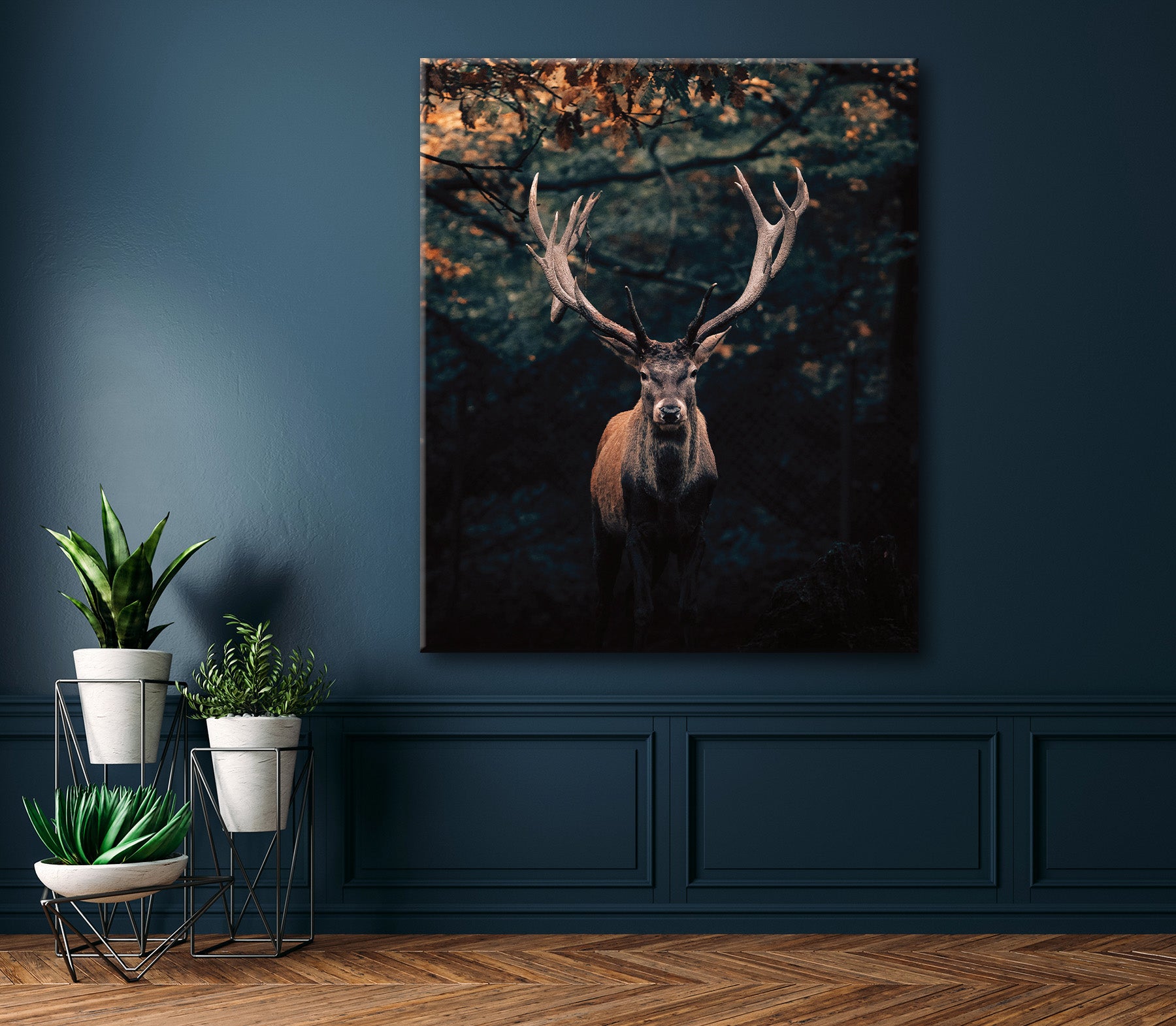 Wandbild HIRSCH IM WALD XXL 118x140 cm – Leinwandbild Keilrahmen Deko modern - Ambiente 2