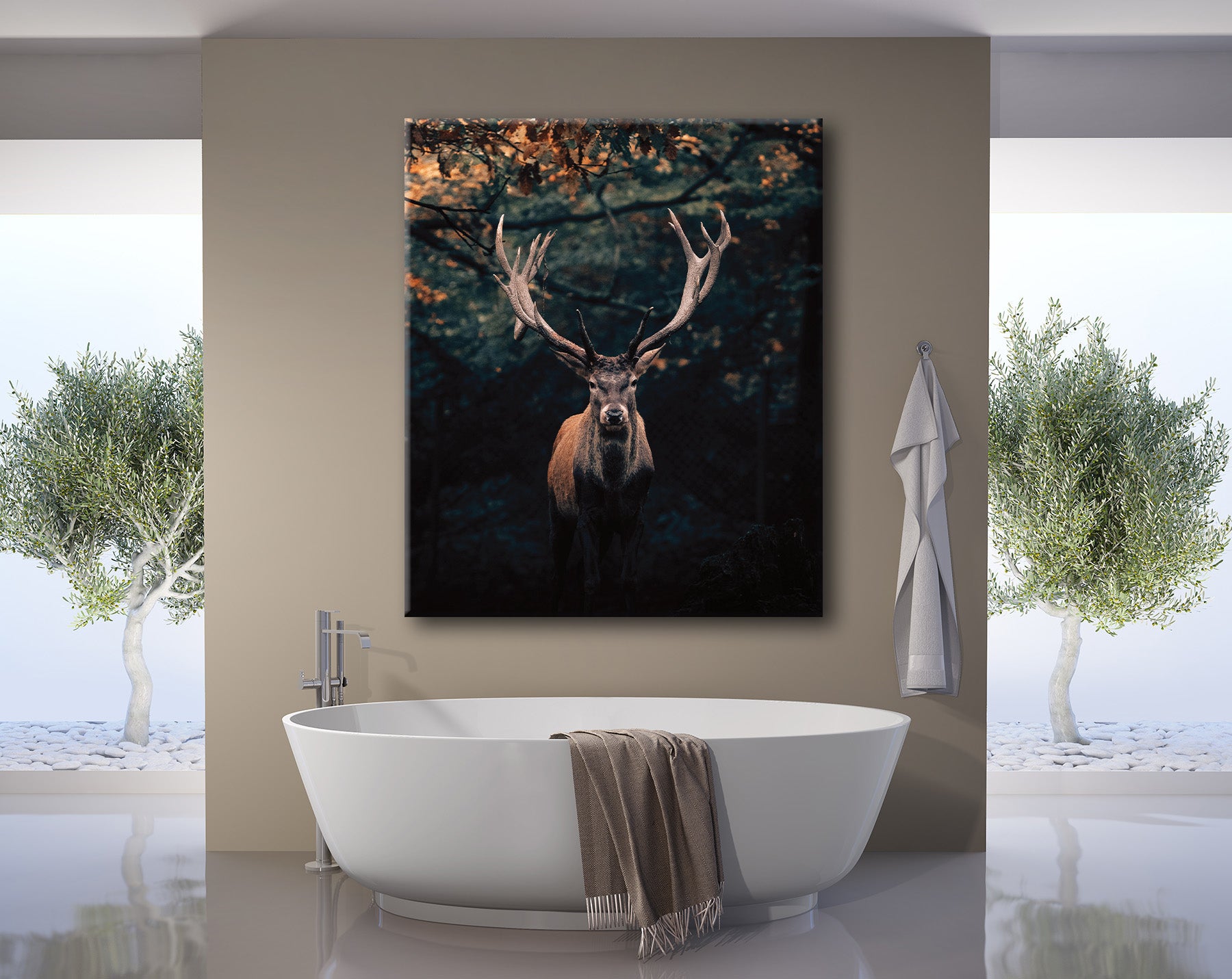 Wandbild HIRSCH IM WALD XXL 118x140 cm – Leinwandbild Keilrahmen Deko modern - Ambiente 3