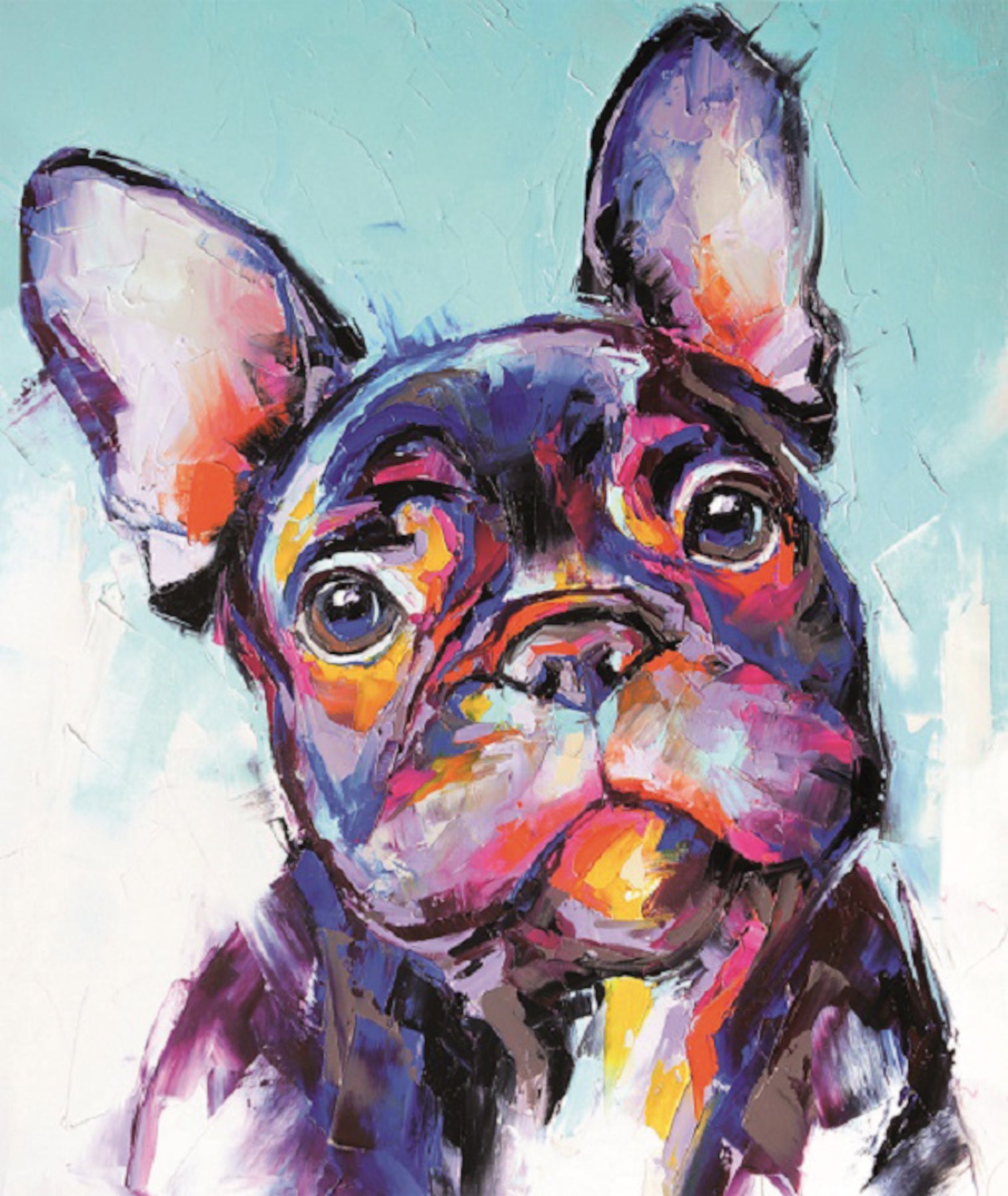 Wandbild BUNTE BULLDOGGE XXL 118x140 cm – Leinwandbild Keilrahmen Deko modern