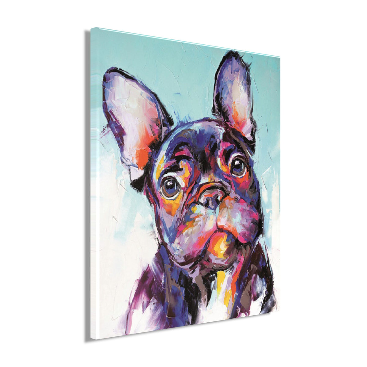Wandbild BUNTE BULLDOGGE XXL 118x140 cm – Leinwandbild Keilrahmen Deko modern - Seitenansicht