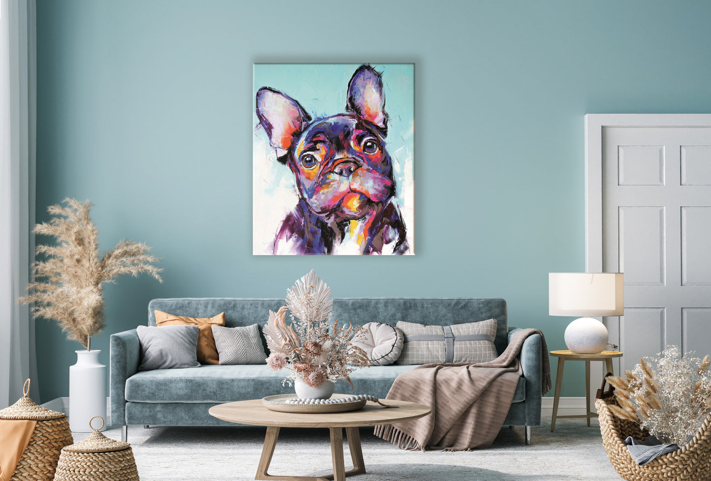Wandbild BUNTE BULLDOGGE XXL 118x140 cm – Leinwandbild Keilrahmen Deko modern - Ambiente 1