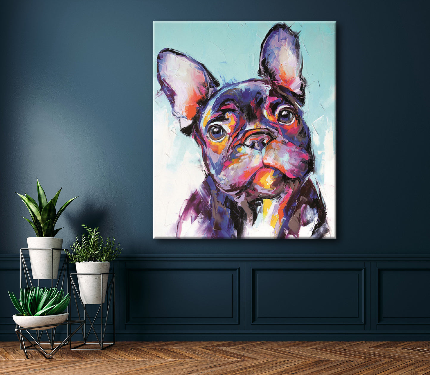 Wandbild BUNTE BULLDOGGE XXL 118x140 cm – Leinwandbild Keilrahmen Deko modern - Ambiente 2
