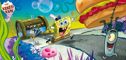 Wandbild SPONGEBOB BURGERHEIST 33x70 cm – Leinwandbild Keilrahmen Deko modern