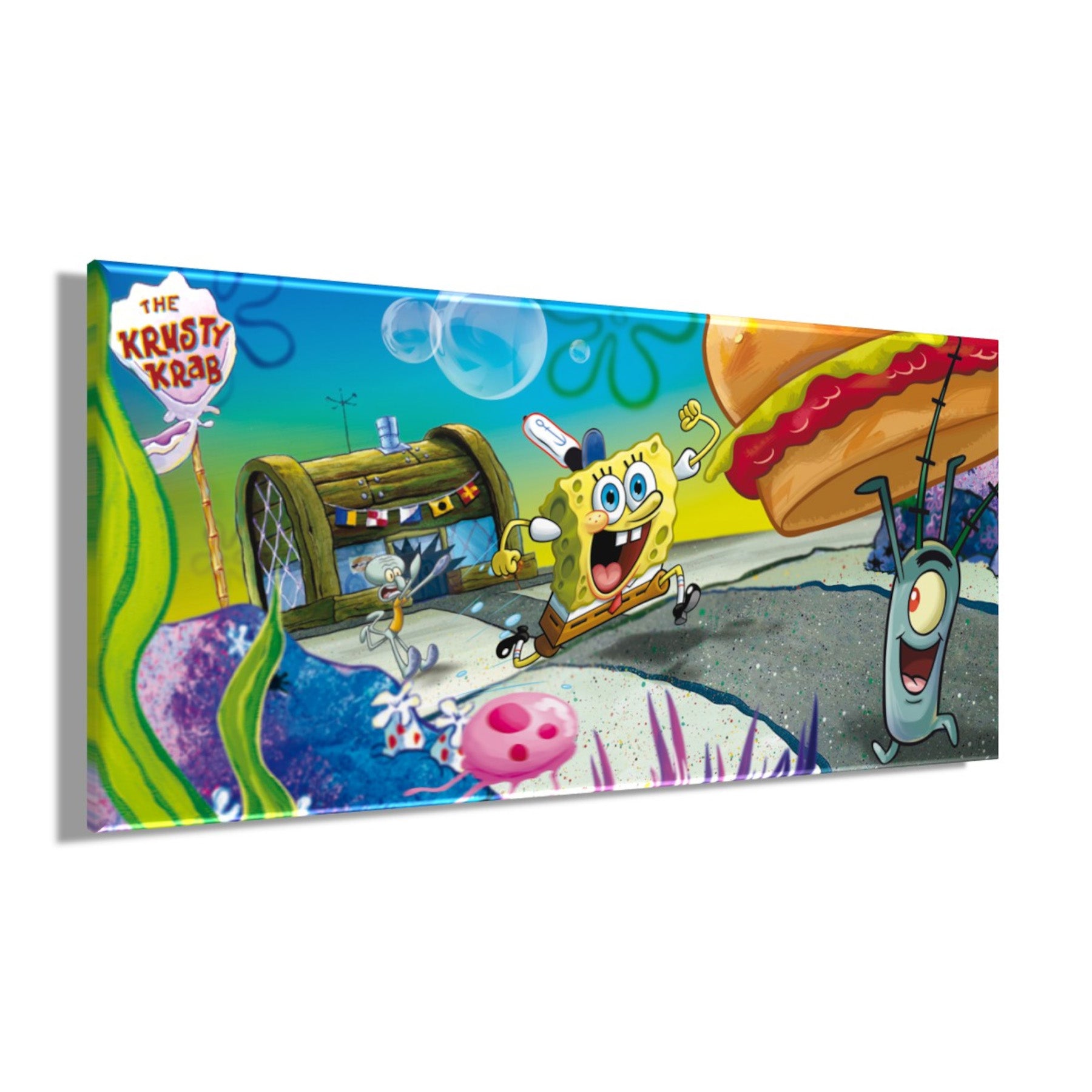 Wandbild SPONGEBOB BURGERHEIST 33x70 cm – Leinwandbild Keilrahmen Deko modern - Seitenansicht