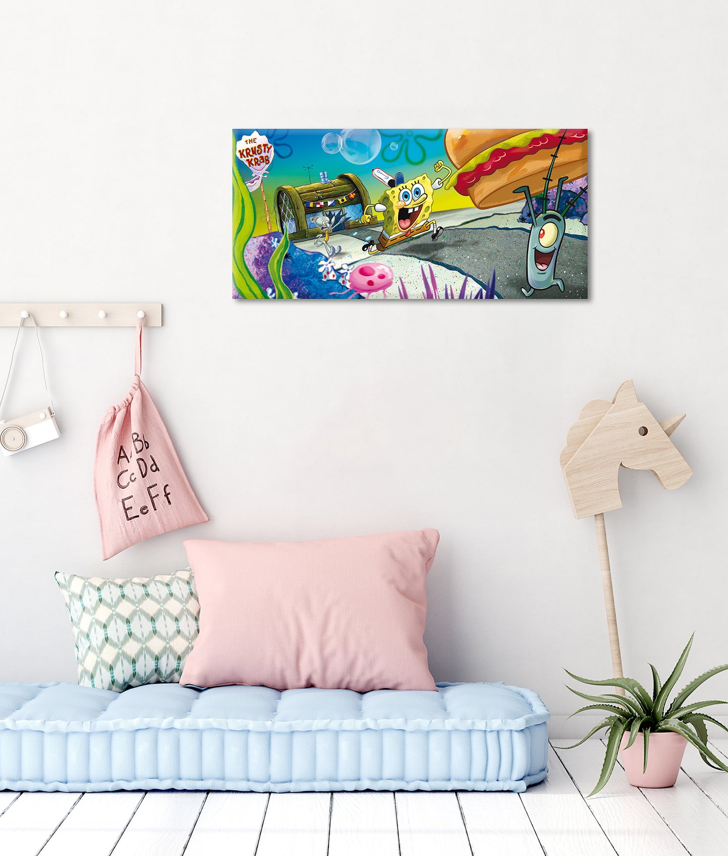 Wandbild SPONGEBOB BURGERHEIST 33x70 cm – Leinwandbild Keilrahmen Deko modern - Ambiente 1