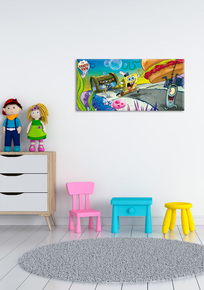 Wandbild SPONGEBOB BURGERHEIST 33x70 cm – Leinwandbild Keilrahmen Deko modern - Ambiente 2
