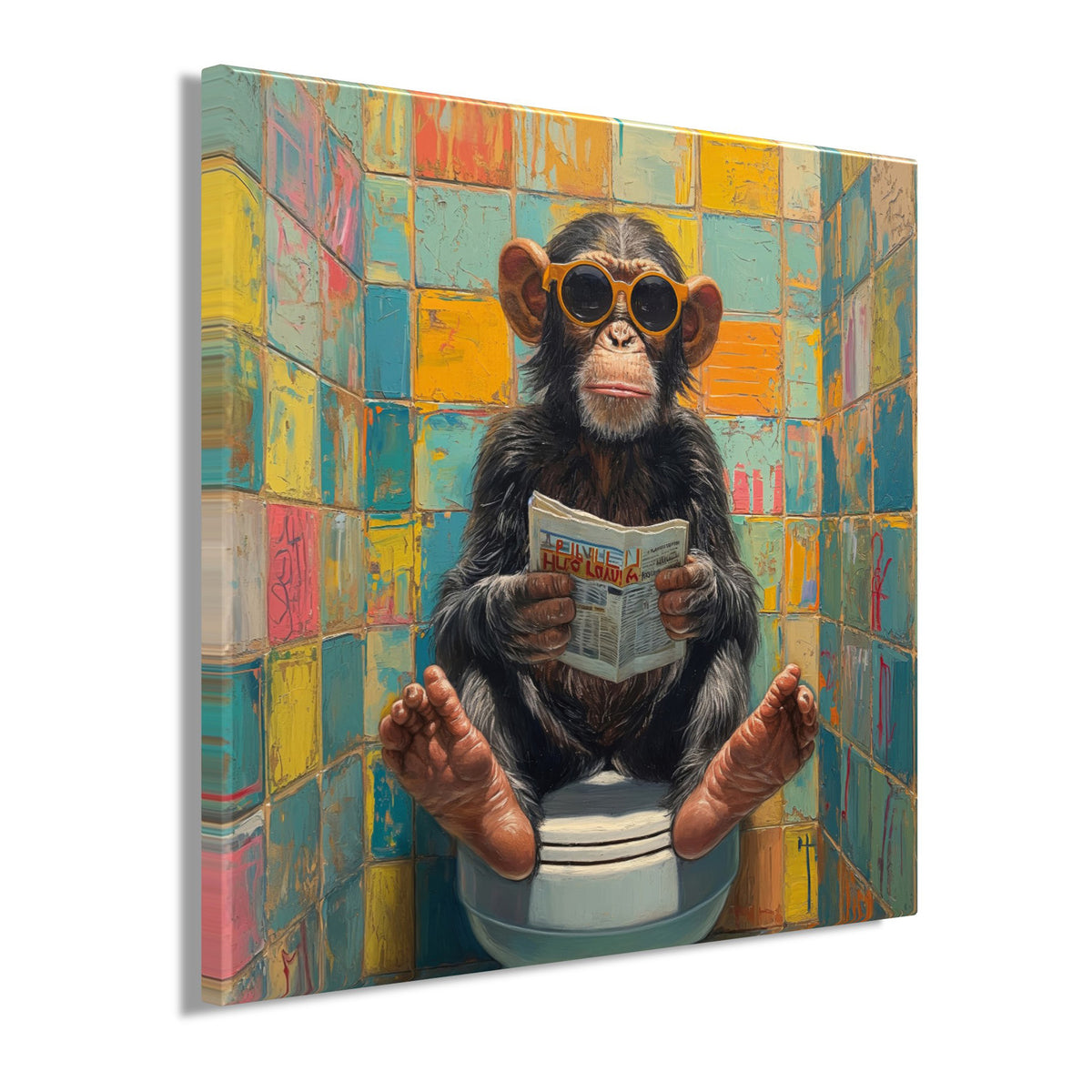 Wandbild WC AFFE 35x35 cm – Leinwandbild Keilrahmen Deko modern - Seitenansicht
