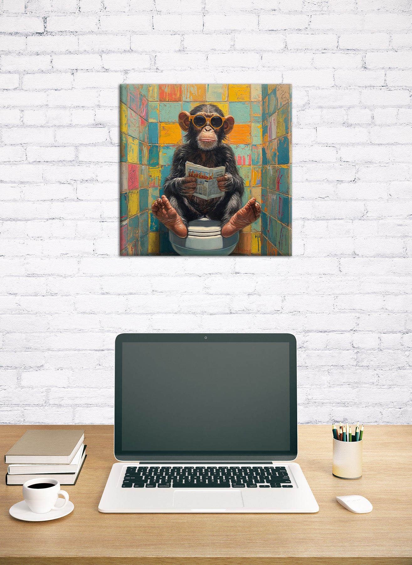 Wandbild WC AFFE 35x35 cm – Leinwandbild Keilrahmen Deko modern - Ambiente 3