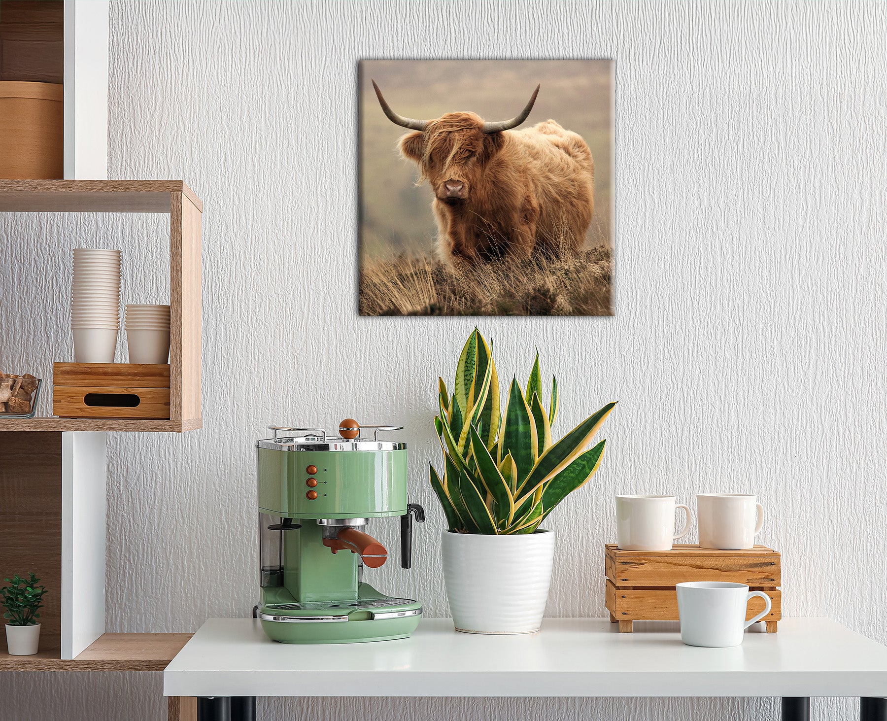 Wandbild HOCHLANDRIND 35x35 cm – Leinwandbild Keilrahmen Deko modern - Ambiente 1