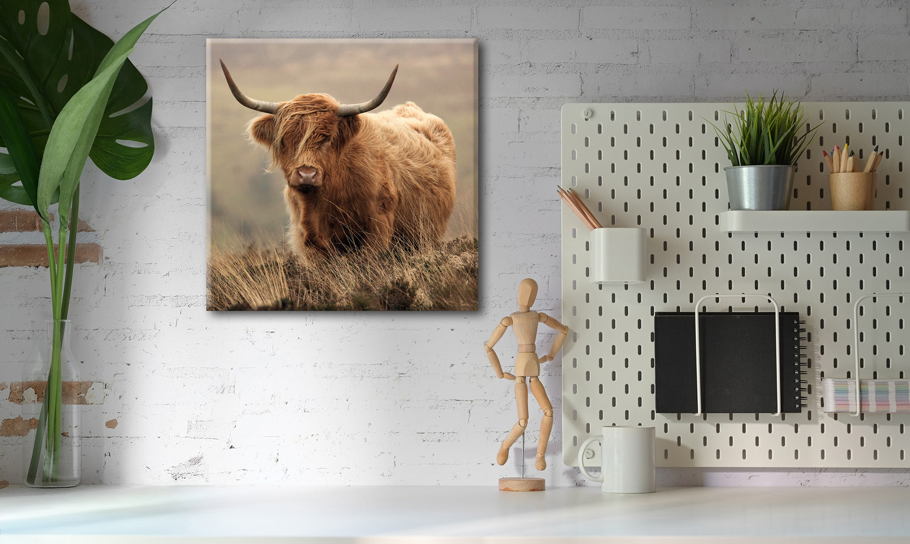 Wandbild HOCHLANDRIND 35x35 cm – Leinwandbild Keilrahmen Deko modern - Ambiente 3