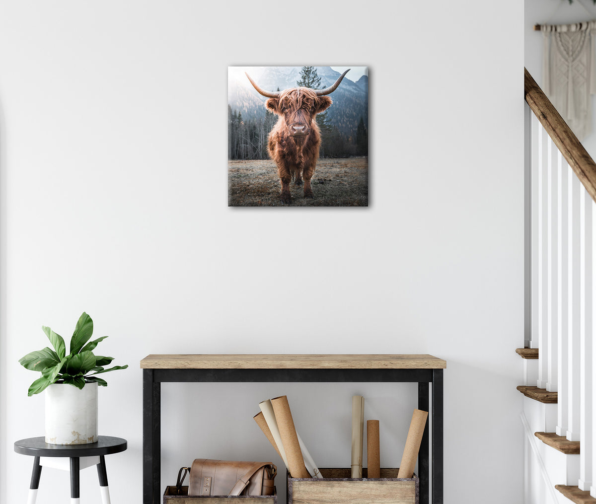 Wandbild HOCHLANDRIND VOR WALD 35x35 cm – Leinwandbild Keilrahmen Deko modern - Ambiente 3