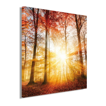 Wandbild HERBSTWALD 35x35 cm – Leinwandbild Keilrahmen Deko modern - Seitenansicht