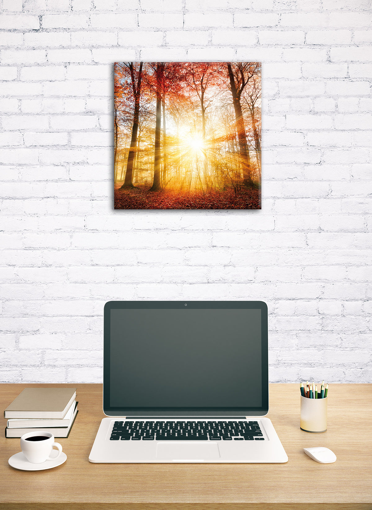 Wandbild HERBSTWALD 35x35 cm – Leinwandbild Keilrahmen Deko modern - Ambiente 1
