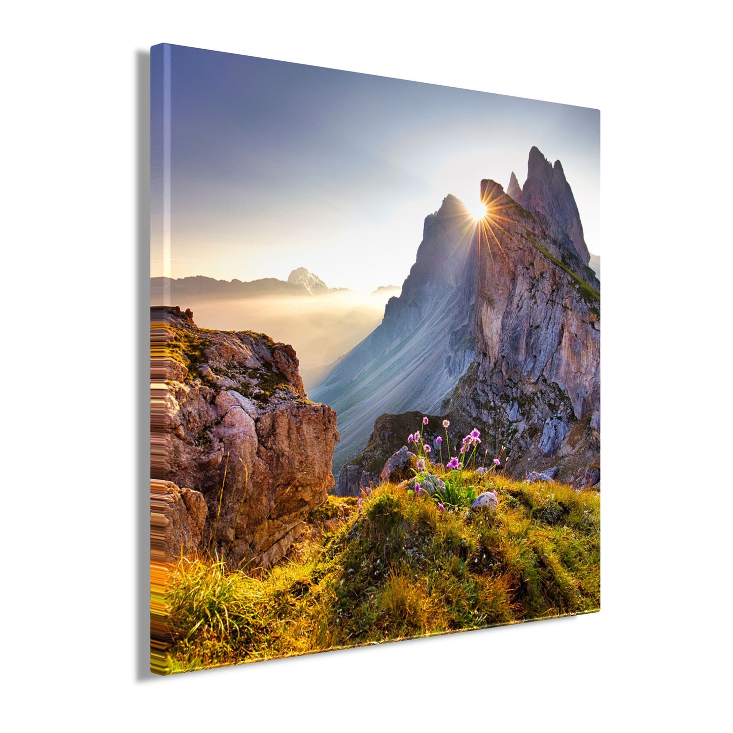 Wandbild GEBIRGE 35x35 cm – Leinwandbild Keilrahmen Deko modern - Seitenansicht