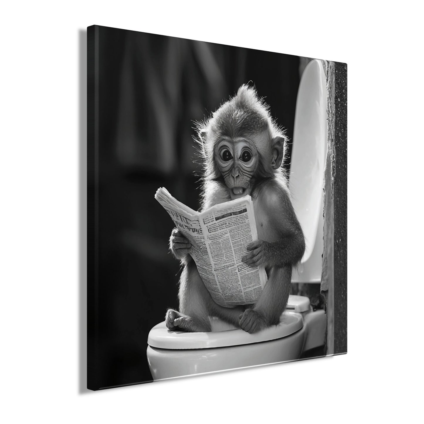 Wandbild AFFE BEIM GESCHÄFT 35x35 cm – Leinwandbild Keilrahmen Deko modern - Seitenansicht