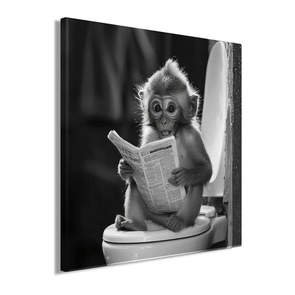 Wandbild AFFE BEIM GESCHÄFT 35x35 cm – Leinwandbild Keilrahmen Deko modern - Seitenansicht