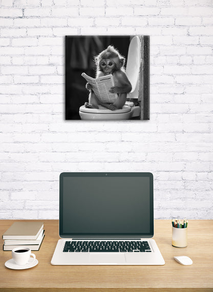 Wandbild AFFE BEIM GESCHÄFT 35x35 cm – Leinwandbild Keilrahmen Deko modern - Ambiente 1
