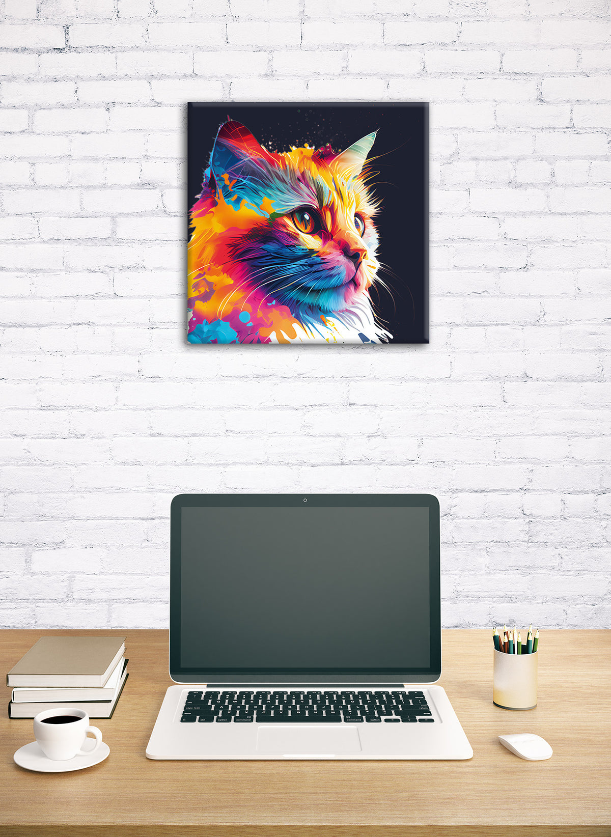 Wandbild BUNTE KATZE 35x35 cm – Leinwandbild Keilrahmen Deko modern - Ambiente 1