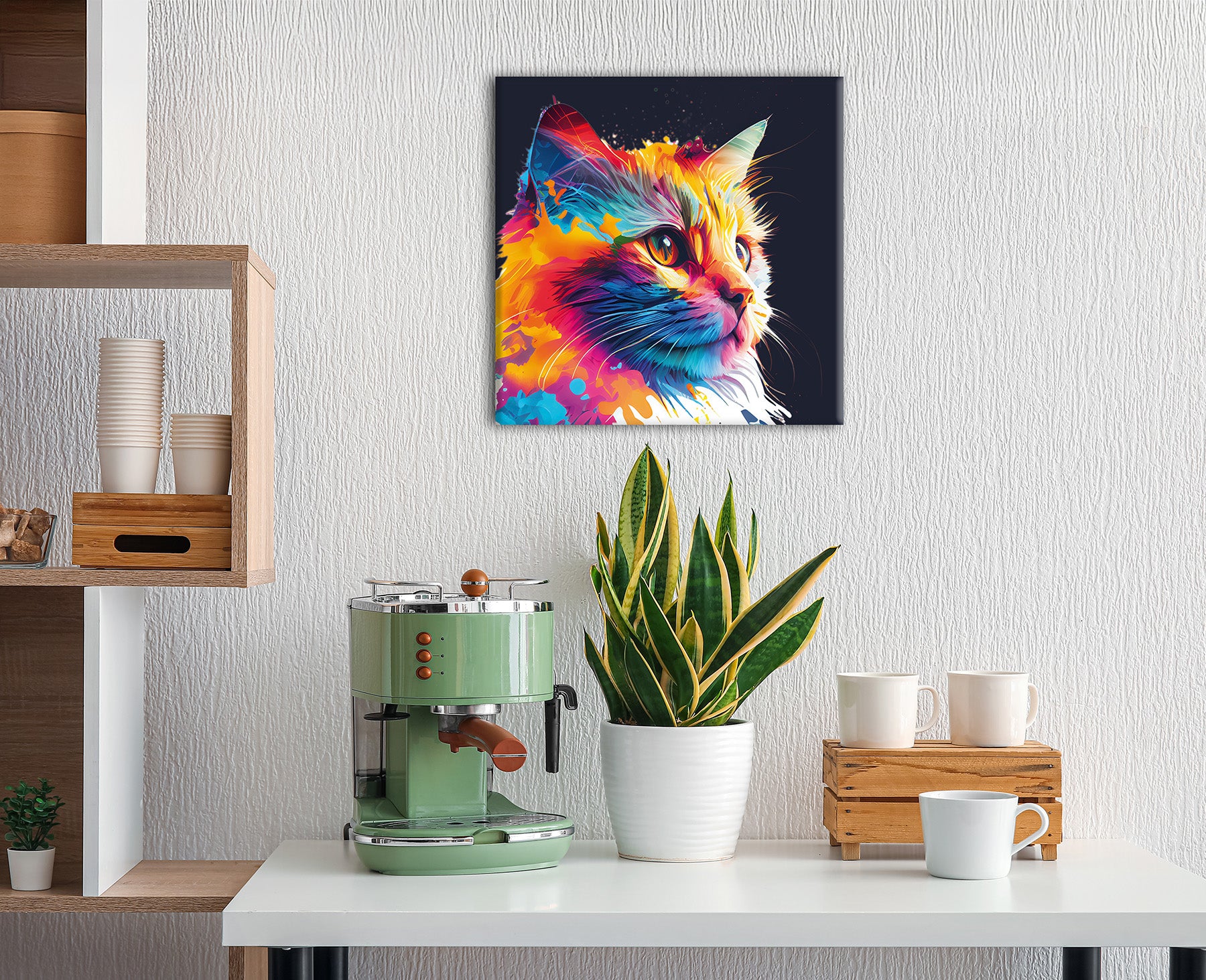Wandbild BUNTE KATZE 35x35 cm – Leinwandbild Keilrahmen Deko modern - Ambiente 2