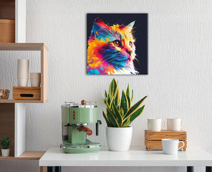 Wandbild BUNTE KATZE 35x35 cm – Leinwandbild Keilrahmen Deko modern - Ambiente 2
