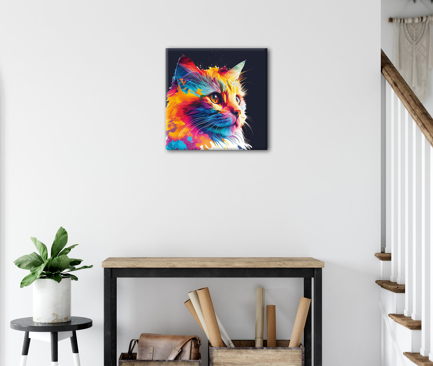 Wandbild BUNTE KATZE 35x35 cm – Leinwandbild Keilrahmen Deko modern - Ambiente 3