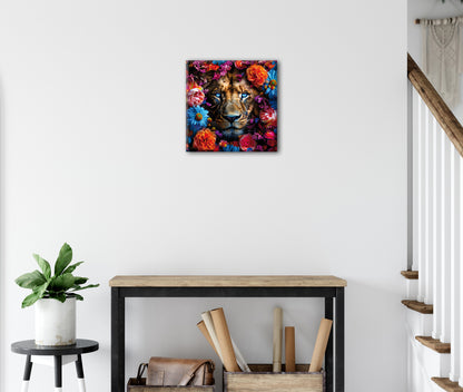 Wandbild LÖWE MIT BUNTEN BLUMEN 35x35 cm – Leinwandbild Keilrahmen Deko modern - Ambiente 3