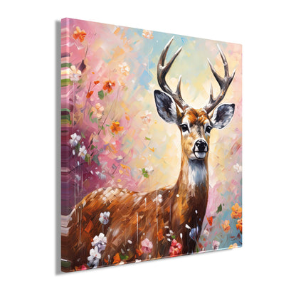 Wandbild HIRSCH MIT BLUMEN 35x35 cm – Leinwandbild Keilrahmen Deko modern - Seitenansicht