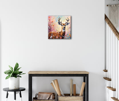 Wandbild HIRSCH MIT BLUMEN 35x35 cm – Leinwandbild Keilrahmen Deko modern - Ambiente 3