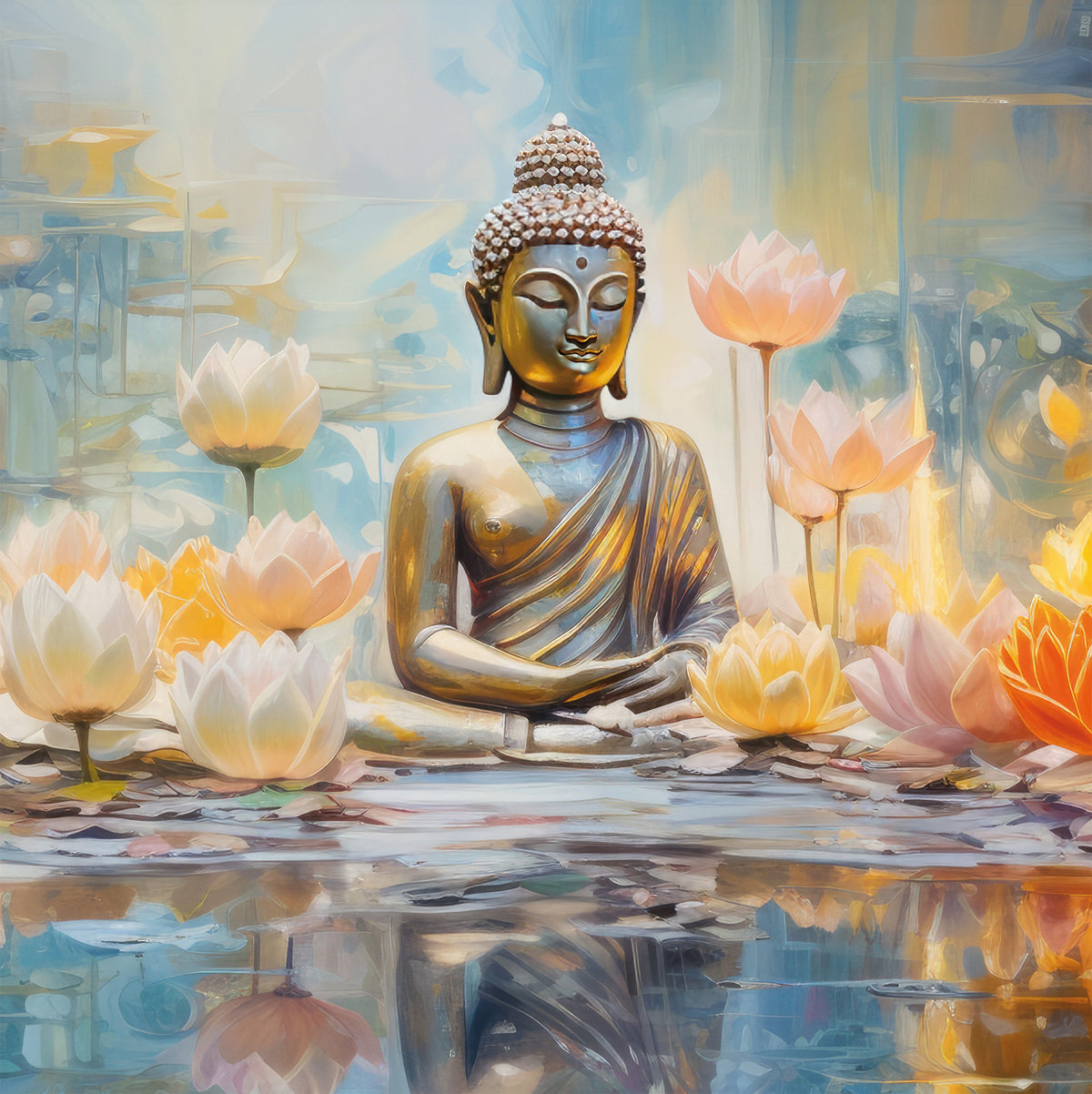 Wandbild BUDDHA IM WASSER 35x35 cm – Leinwandbild Keilrahmen Deko modern