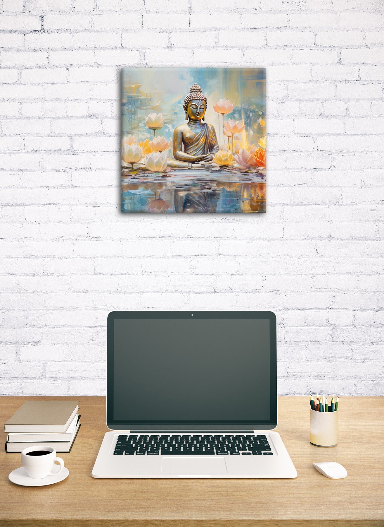 Wandbild BUDDHA IM WASSER 35x35 cm – Leinwandbild Keilrahmen Deko modern - Ambiente 1