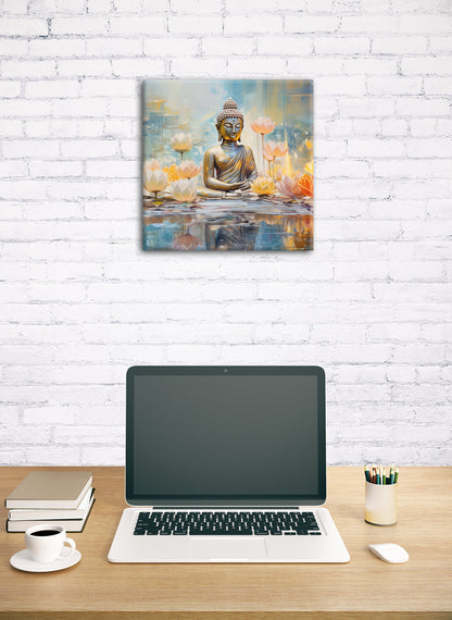 Wandbild BUDDHA IM WASSER 35x35 cm – Leinwandbild Keilrahmen Deko modern - Ambiente 1