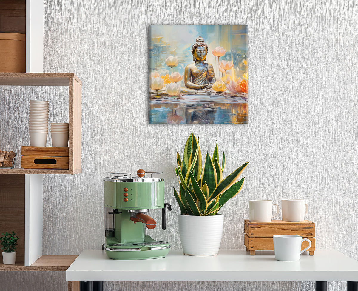 Wandbild BUDDHA IM WASSER 35x35 cm – Leinwandbild Keilrahmen Deko modern - Ambiente 2