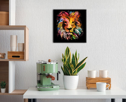 Wandbild BUNTER LÖWENKOPF 35x35 cm – Leinwandbild Keilrahmen Deko modern - Ambiente 2