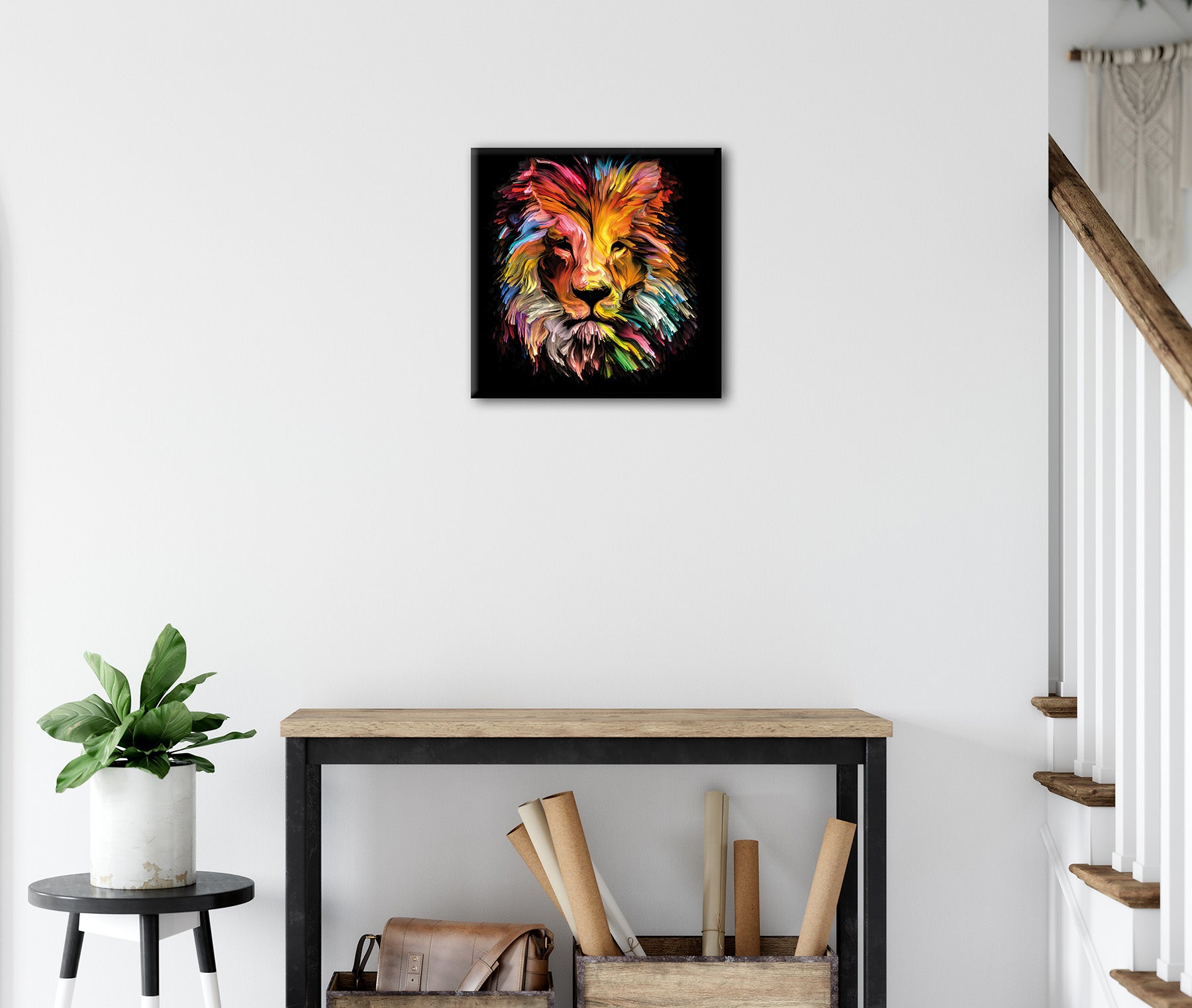 Wandbild BUNTER LÖWENKOPF 35x35 cm – Leinwandbild Keilrahmen Deko modern - Ambiente 3