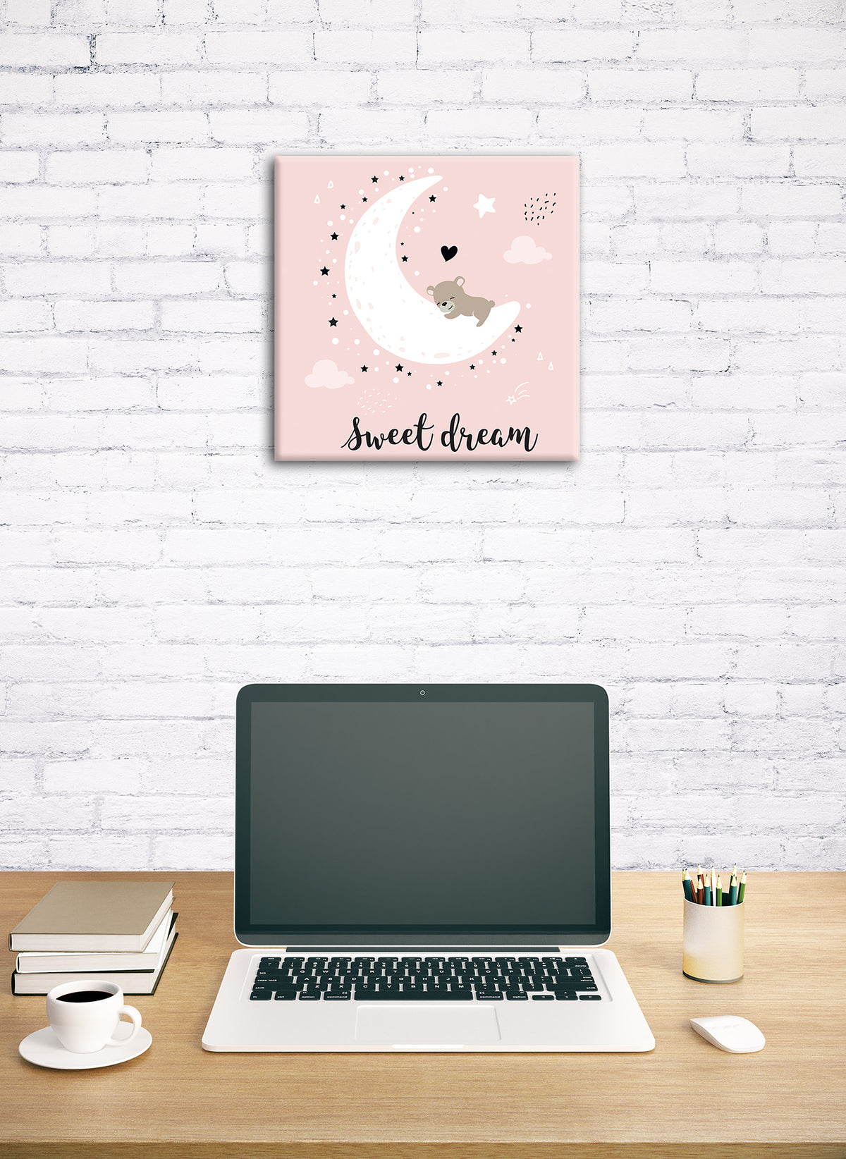 Wandbild BÄR – SWEET DREAMS 35x35 cm – Leinwandbild Keilrahmen Deko modern - Ambiente 1