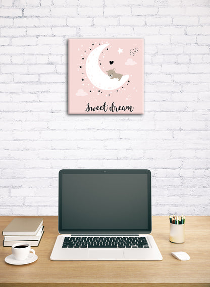 Wandbild BÄR – SWEET DREAMS 35x35 cm – Leinwandbild Keilrahmen Deko modern - Ambiente 1