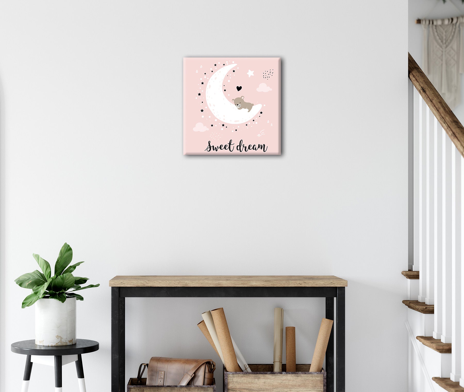 Wandbild BÄR – SWEET DREAMS 35x35 cm – Leinwandbild Keilrahmen Deko modern - Ambiente 3