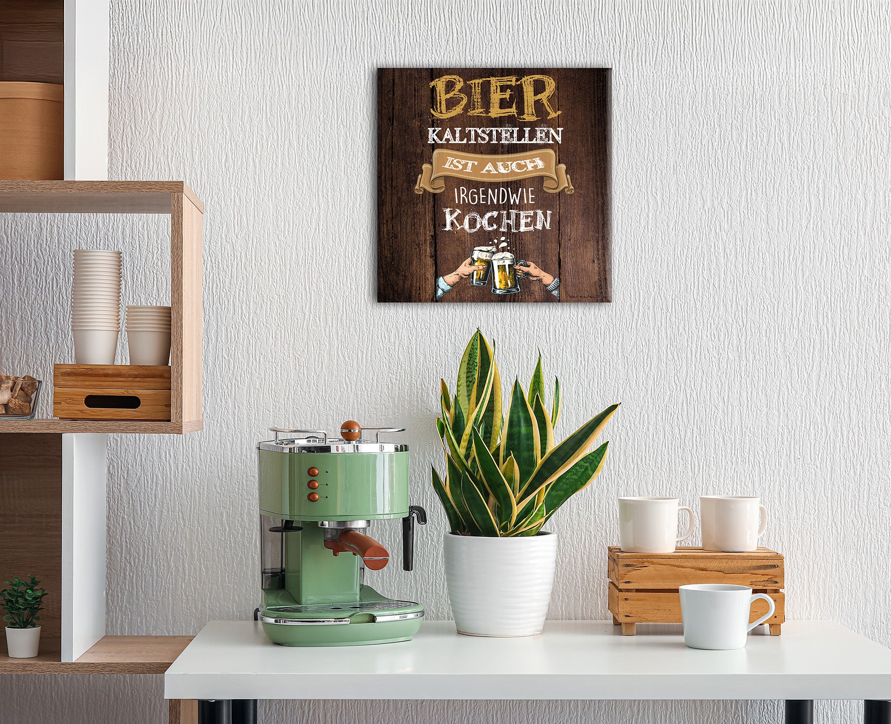 Wandbild SPRUCH – BIER 35x35 cm – Leinwandbild Keilrahmen Deko modern - Ambiente 2
