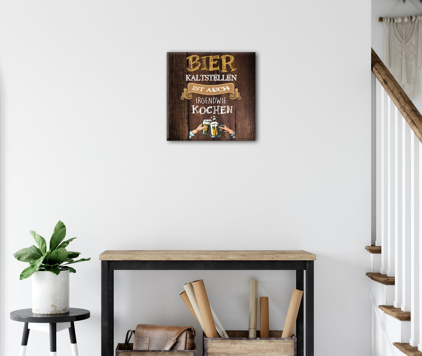 Wandbild SPRUCH – BIER 35x35 cm – Leinwandbild Keilrahmen Deko modern - Ambiente 3