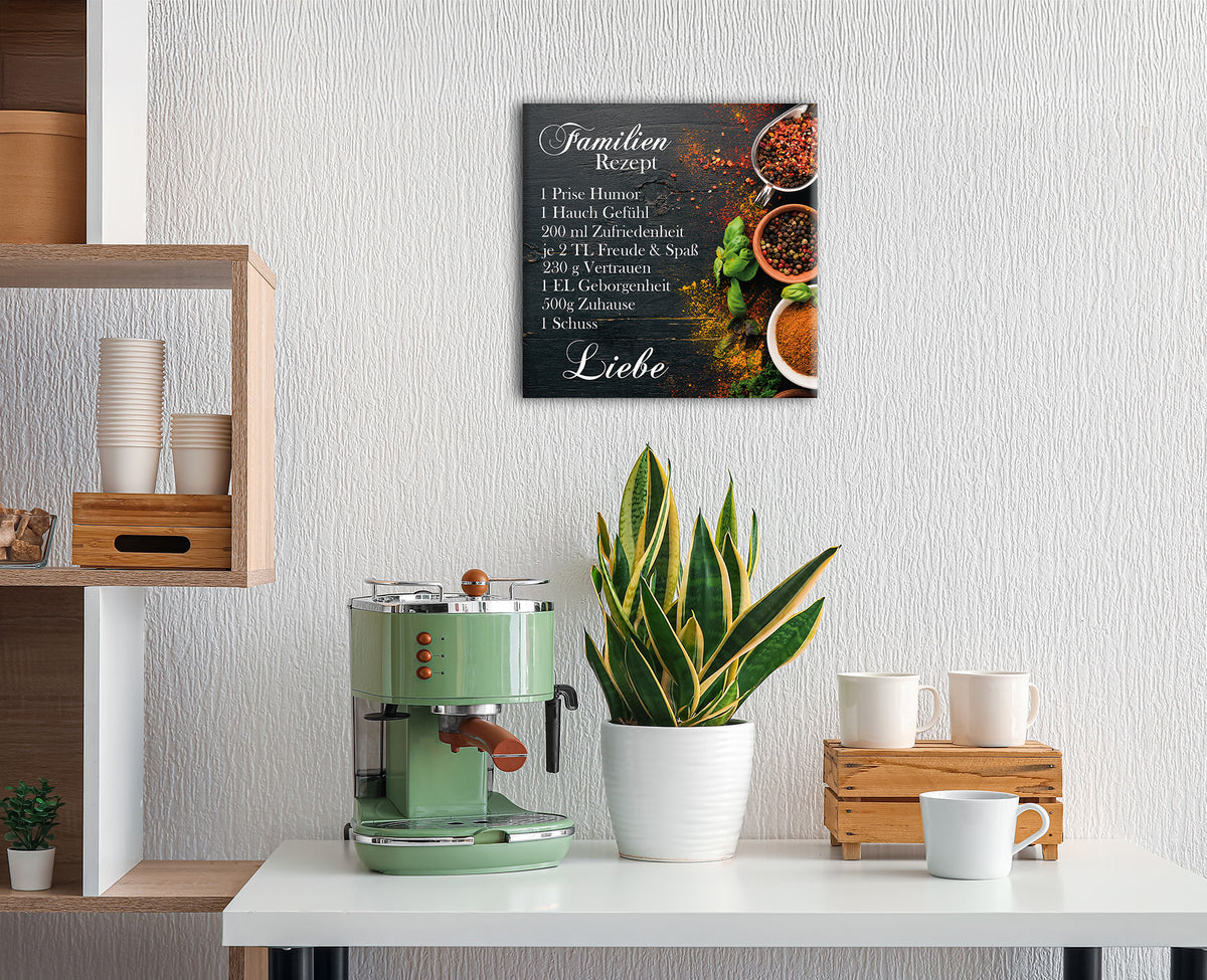Wandbild FAMILIENREZEPT 35x35 cm – Leinwandbild Keilrahmen Deko modern - Ambiente 2