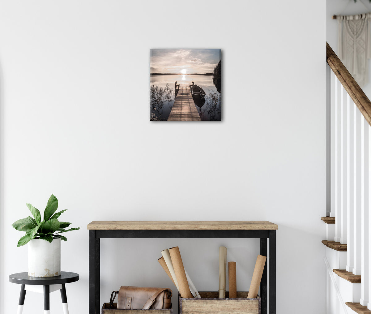 Wandbild STEG MIT BOOT 35x35 cm – Leinwandbild Keilrahmen Deko modern - Ambiente 3