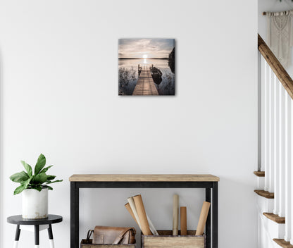 Wandbild STEG MIT BOOT 35x35 cm – Leinwandbild Keilrahmen Deko modern - Ambiente 3