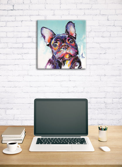 Wandbild FRENCHIE 35x35 cm – Leinwandbild Keilrahmen Deko modern - Ambiente 1