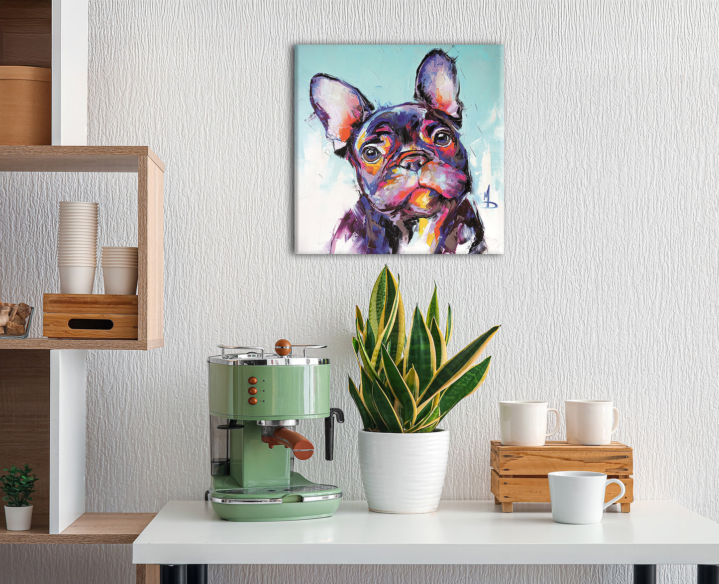 Wandbild FRENCHIE 35x35 cm – Leinwandbild Keilrahmen Deko modern - Ambiente 2