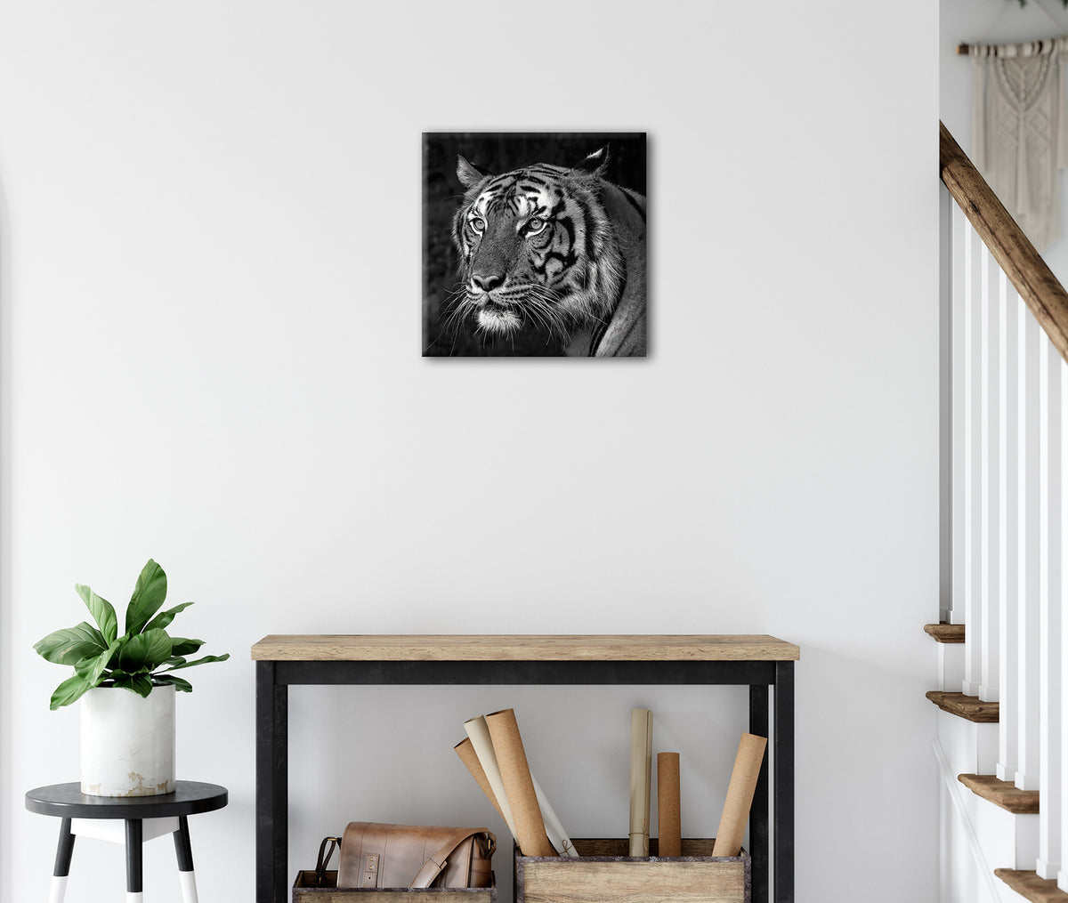 Wandbild TIGER SCHWARZWEIß 35x35 cm – Leinwandbild Keilrahmen Deko modern - Ambiente 3
