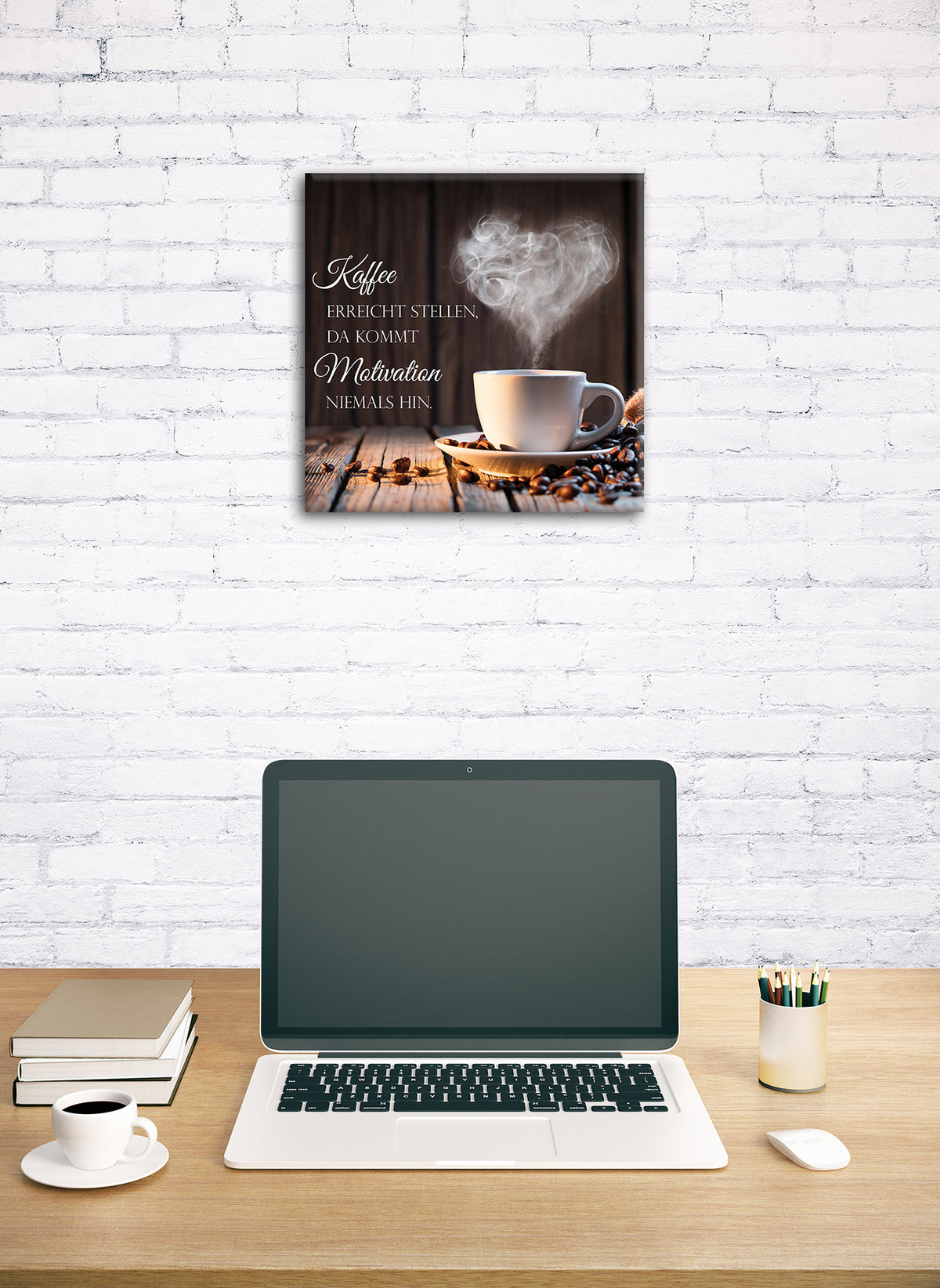 Wandbild SPRUCH – KAFFEE 35x35 cm – Leinwandbild Keilrahmen Deko modern - Ambiente 1