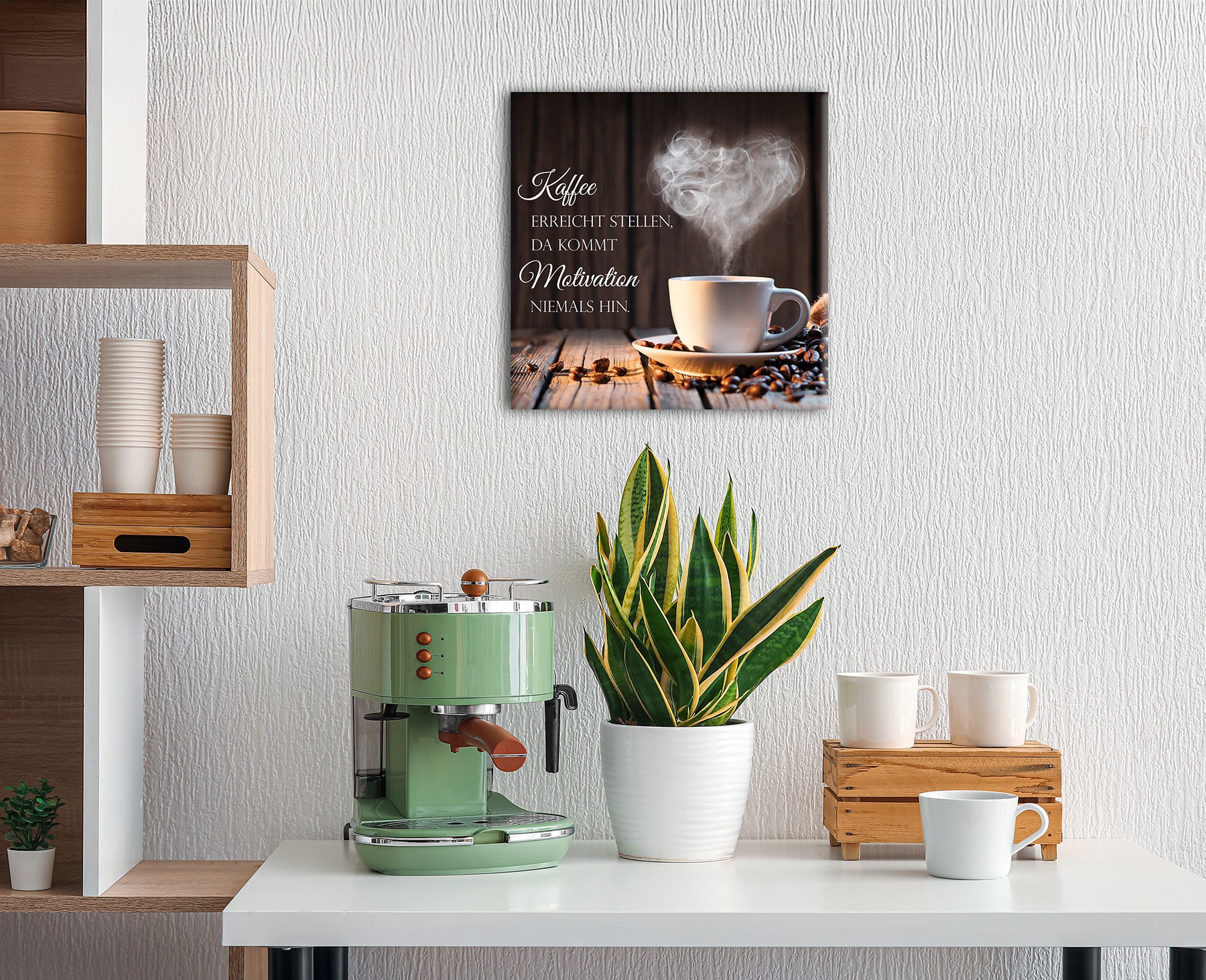 Wandbild SPRUCH – KAFFEE 35x35 cm – Leinwandbild Keilrahmen Deko modern - Ambiente 2