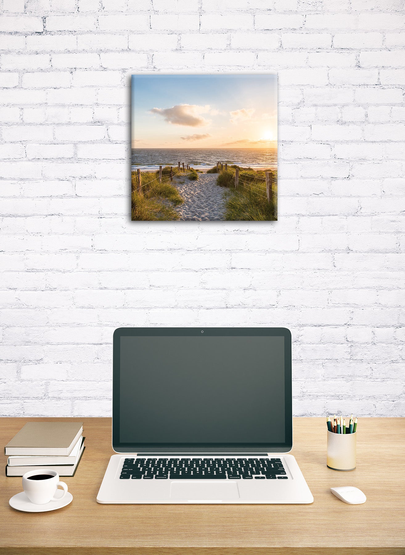 Wandbild STRANDWEG 35x35 cm – Leinwandbild Keilrahmen Deko modern - Ambiente 1